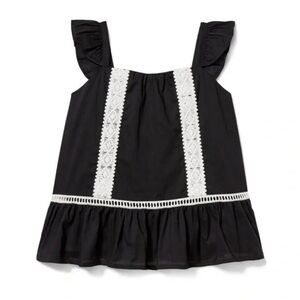 Janie and Jack Baby Girls White & Black Peplum Top with White Crochet Trim 6-12m